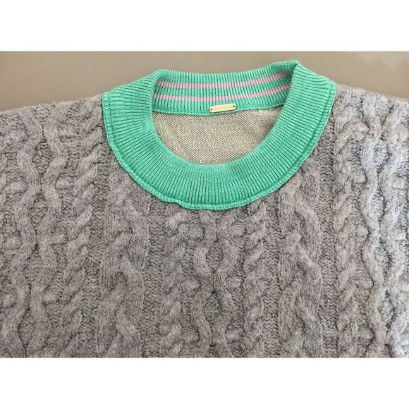 Free People Sweater Oversized Gorpcore Olympia Cable Crewneck Tunic Boho Gray - Picture 9 of 9